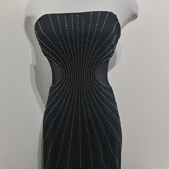 Vintage Cache Beaded Sexy Illusion Hips Novelty Strapless Maxi Dress Sz 4 Black - Picture 11 of 15